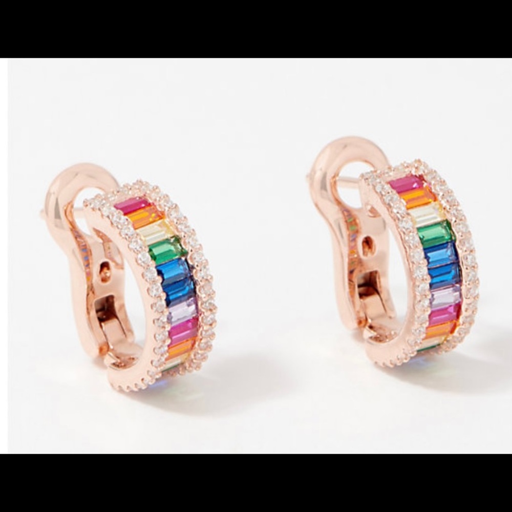 Diamonique Rainbow Baguette Sterling Silver Hoops